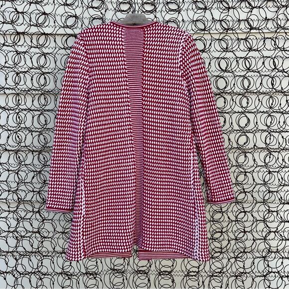 Talbots Merino Wool Red White Knit Open Front Cardigan Holiday Sweater MEDIUM - Picture 2 of 6